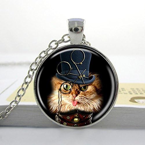 VintaStore Steampunk Cat Necklace Steampunk Pendant Cat With Monocle Cat Lover Necklace