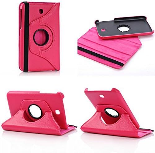 Hotmart 360 Degree Rotating Leather Stand Case For Samsung Galaxy Tab 3 (7.0) SM T210 T211 T215 GT-P3200 P3200 GT P3210 P3210 + Screen Protector and Stylus - Rose