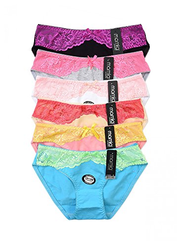 MaMia 6 pk Women`s Cotton Lace Bikini Panties Underwear