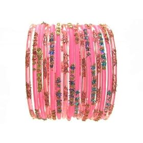 Beachcombers! Ethnic Glass Indian Wedding Bridal Bollywood Bangles Belly Dance Bracelets Set HOT PINK