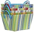 Bright Cotton Fabric Covered Striped Medium Cases with Leatherette Handles 15"x10"x9" Set of 6