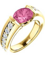 14K Yellow Gold 9.00x7.00mm Oval Cut Chatham Created Pink Sapphire and Diamond Ring -- LIFETIME WARRANTY