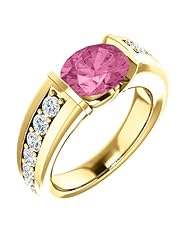 10K Yellow Gold 9.00x7.00mm Oval Cut Chatham Created Pink Sapphire and Diamond Ring -- LIFETIME WARRANTY