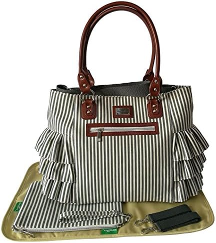 5pcs Diaper Bag Unit - Stylish Ruffle Canvas - w/Leather Element