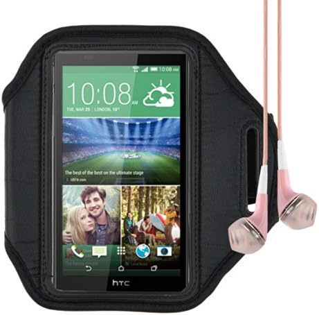 Active Sport Armband for HTC Desire 816w / HTC ONE M8 / HTC ONE M7 and more HTC smartphone + VanGoddy Pink Headphone with MIC (Black)