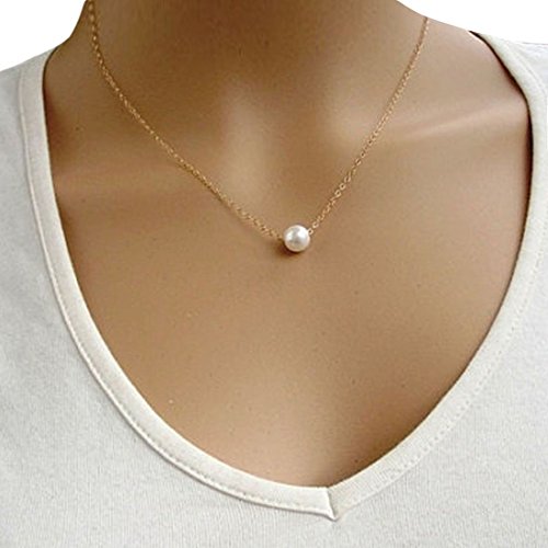 Shensee New Vogue Women Girls Simple Imitate Pearl Bib Choker Statement Collar Necklace Gold