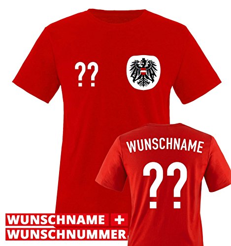 TRIKOT – AT – WUNSCHDRUCK – Kinder T-Shirt – Rot / Weiss-Schwarz Gr. 152-164