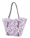 Purple Animal Print Straw Tote Handbag