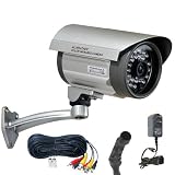 VideoSecu Weatherproof High Resolution Night Vision Security Camera 1/3" Sony Super HAD CCD Wide View Angle Lens with Microphone, Power Supply and Cable 1WC