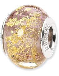 Sterling Silver Lavender/Gold Italian Murano Charm Bead Fits Pandora Chamilia Biagi Bracelet
