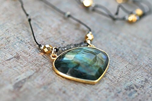 Labradorite Gemstone Pendant Knotted Silk Cord Necklace