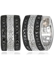 Sterling Silver Black and White Diamond Hoop Earrings (2/5 cttw) 0.4" Diameter)