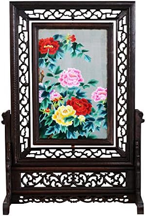 Congyixuan 100% Handmade Chinese Embroidery Framed Red and Yellow Peony Blossom Table Decoration Artwork Picture Wedding Give Away Souvenir