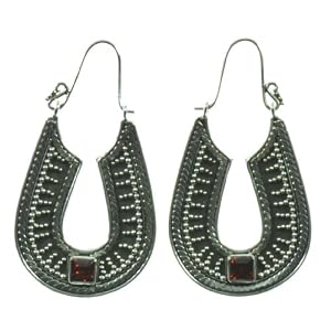 Silver Red Stone Good Luck Earring Jewelry of Bali