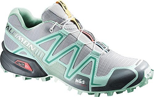 Salomon Women's Speedcross 3 Trail Running Shoes Light Onix / Topaz Blue / Dark Cloud 9 &amp; Spare Quicklace Bundle