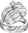 Stunning 10k. White Gold 3 Pc. Genuine Diamond Wedding Set for Him and Her " Size 7 For Her and Size 10 For Him "