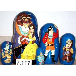 Beauty and Beast Russian Nesting Doll 5 Pc 6-7 in 7.117 by 