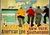 American Line 1900 by Henri Cassiers. Art Print On Canvas.. 43.75 inches width by 31 inches height. Art Print On Canvas.