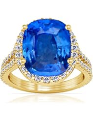 14K Yellow Gold Cushion Cut Blue Sapphire Ring With Sidestones