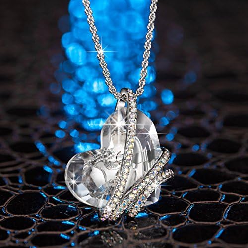 Christmas Gifts "Heart of the Ocean" White SWAROVSKI ELEMENTS Crystal Heart Shape Pendant Necklace Jewelry- Environmental Friendly.2020 Latest Heart Shape Design,Christmas Gift Choice. Huge Bermuda White Heart Crystal, Symbol of Love.