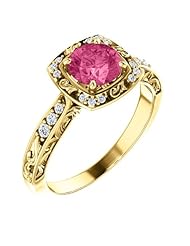 14K Yellow Gold 6.00mm Round Cut Chatham Created Pink Sapphire and Diamond Ring -- LIFETIME WARRANTY