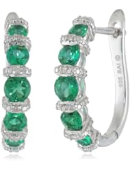 Sterling Silver Created Emerald and Diamond-Accented Hoop Earrings