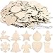 Tatuo 120 Pieces Unfinished Wooden Ornaments Christmas Wood Ornaments Hanging Embellishments Crafts for DIY, Christmas Hanging Decoration in 10 Shapes