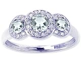 14K Yellow or White Gold Round Gemstone Trio and Diamond Ring-Aquamarine-full, half sizes from 5-8.5