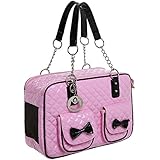 MG Collection Fashion Pink Faux Patent Leather Quilt Soft Sided Dog & Cat Travel Pet Carrier Tote Handbag