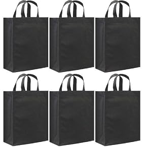 Reusable Gift Bags, Medium, Black 6 Pack
