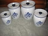RARE Vintage Kromex Pfaltzgraff FOLKART Pattern Lightweight Metal 4 Piece Canister Set w/ lids - Made In USA