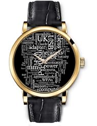 SPRAWL Aanalog Fashion Series Gold Ladies Watches of Genuine Black Leather Strap,Unique Wrist Watch for Women Girls Designed with White letters on black background