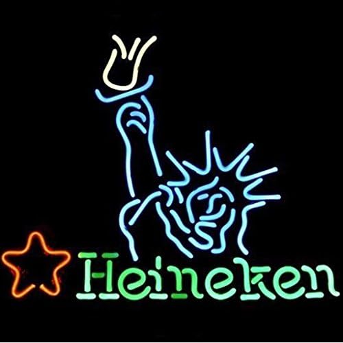 Weneon® 19''x15'' Inches Heineken Red Star & Statue Of Liberty Handcrafted Beer Bar Pub Display Design Decorate Real Glass Tube Neon Light Sign