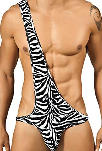 Men's Lingerie Stretch Zebra Striped Lingerie Thongs Mankini Bodysuit Underwear