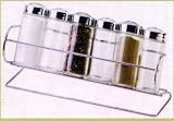 ENSEMBLE SEPT PIECES POT A CONDIMENTS AVEC PRESENTOIR