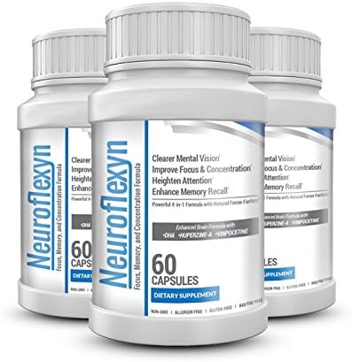 Neuroflexyn - Enhanced Brain Formula with DHA, Huperzine-A, Vinpocetine, Bacopin, Picamilon: 3 bottles (180 capsules)