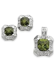 Sterling Silver Green & Clear CZ Pendant & Earrings Set