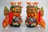 Colorful Resin 7″ H Chinese Guardian Lions Foo Dog Fu Dog Paired Statues