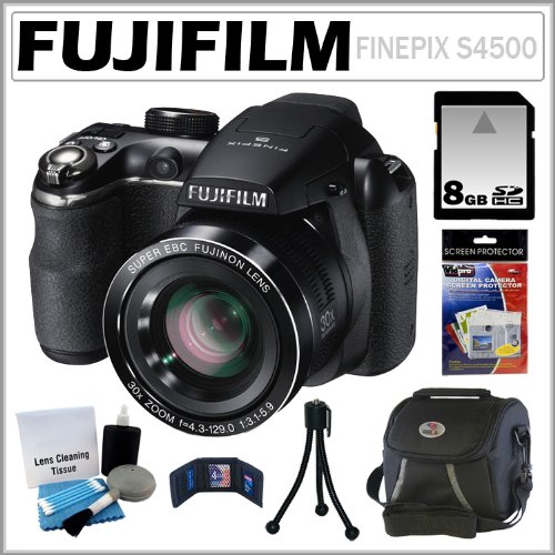 FujiFilm Finepix S4500 14MP Digital Camera with 30x Optical Zoom and 3-inch LCD + 8GB SDHC + Camera Case + Accessory Kit