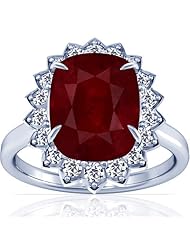 18K White Gold Cushion Cut Ruby Ring With Sidestones