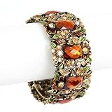 Brown Flower Painting and Crystal Cuff Bangle Bracelet 