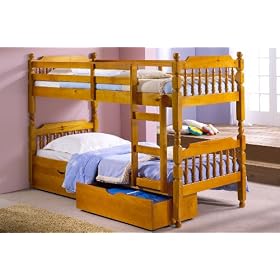 BUNK BED PINE WOOD SINGLE 3FT SIZE AND 2 ECONOMY MATTRESS