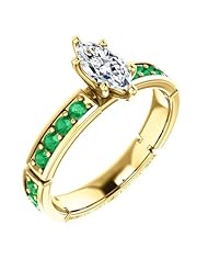 10K Yellow Gold Marquise Cut Diamond and Emerald Ring -- LIFETIME WARRANTY