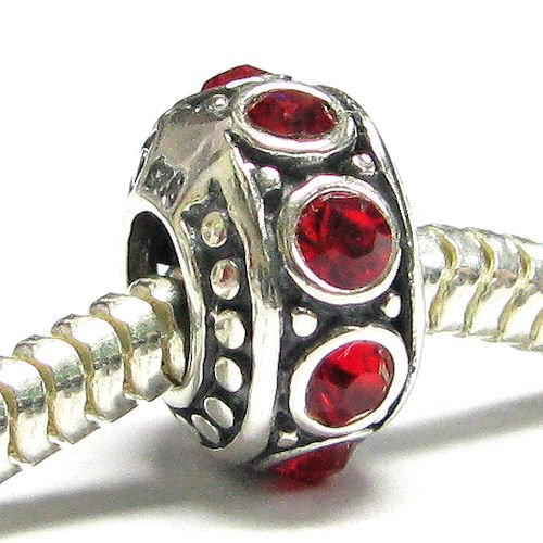 Queenberry (Free S/H) Birthstone July Sterling Silver Light Siam Red Cz Crystal Bead For Pandora Troll European Charm Bracelet 11mm