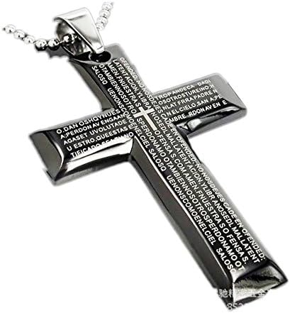 Huhuniu Black Titanium Steel Bible Cross Necklace Titanium Steel Pendant Stainless Steel Necklace