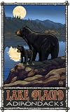 Northwest Art Mall 11 x 17 Poster Lake Placid Bar and Cub with Moon Adirondacks by Paul A. Lanquist