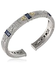 Judith Ripka "Estate" 3 Baguette Blue Cuff Bracelet, 2.5"