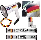 Produkt-Bild: 5 tlg. Fanpaket EM 2012 Fu&szlig;ball - Megaphon, Schminkstift, Blumenkette, Spiegelflaggen, Schal.
