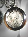Harley Davidson Bulova Mens Pocket Watch. Raised antiqued pewter Harley-Davidson Eagle and Bar & Shield medallion dial, bold luminous hands and markers. Stainless steel case and 15" chain with lobster claw claps. Matches 76A12 wristwatch. Etched full Harley Bar and Shield on caseback, 76A18