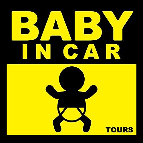 BABY IN CAR magnet black ~ yellow (12cm ~ 12cm) - Made in Japan